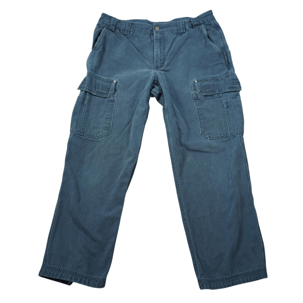 Duluth Trading Co Mens Fire Hose Cargo Work Pants Blue Cotton Canvas 38 X 29